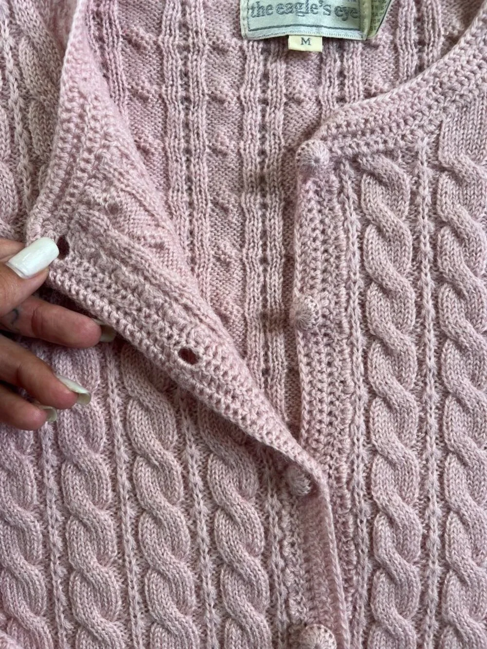 The Eagle Eye 100% Wool Pink Cable Knit Button Up Cardigan